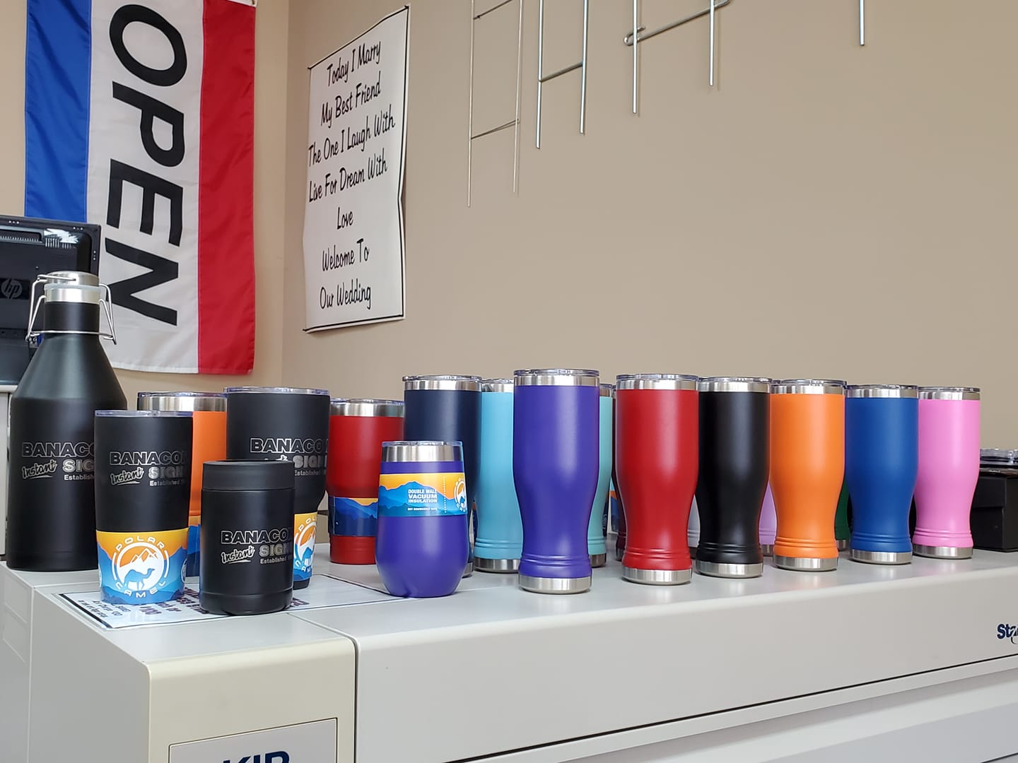 Custom engraved tumblers in various colors