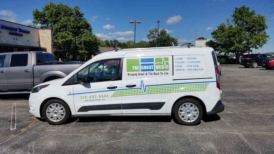 Grout Medic service van with partial wrap graphics