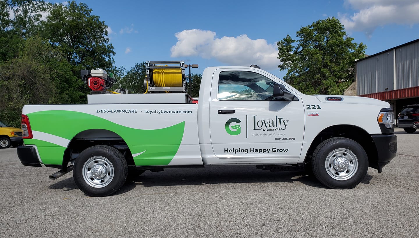 Loyalty Lawn truck with professional vehicle lettering