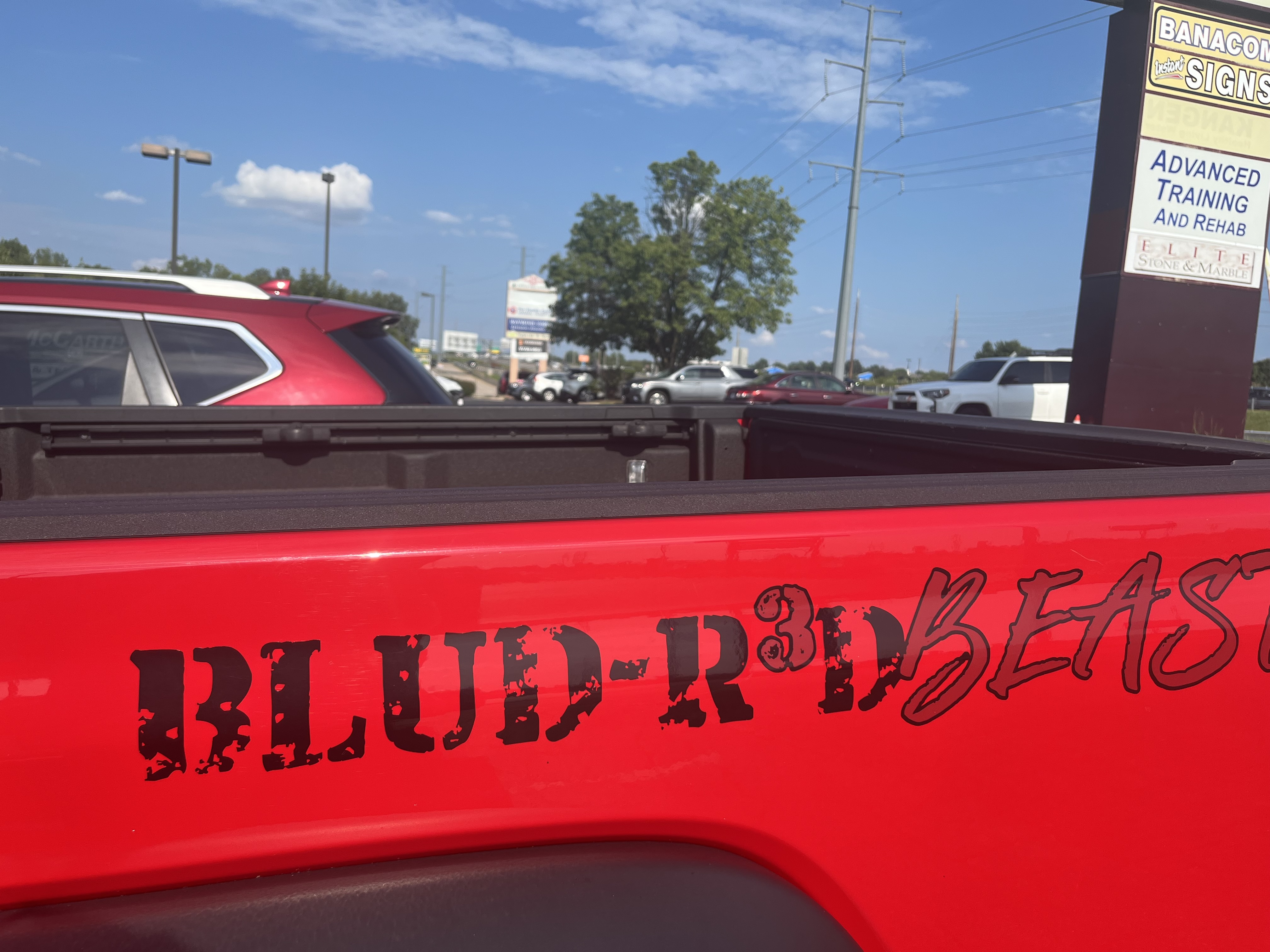 Red car with custom graphics